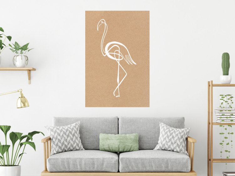 Wall Poster White Flamingo - delicate line art with a bird on a uniform beige background 118987 additionalImage 17