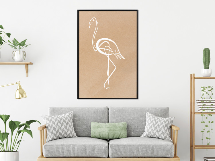 Wall Poster White Flamingo - delicate line art with a bird on a uniform beige background 118987 additionalImage 3