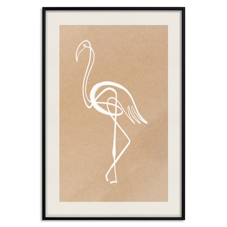 Wall Poster White Flamingo - delicate line art with a bird on a uniform beige background 118987 additionalImage 18