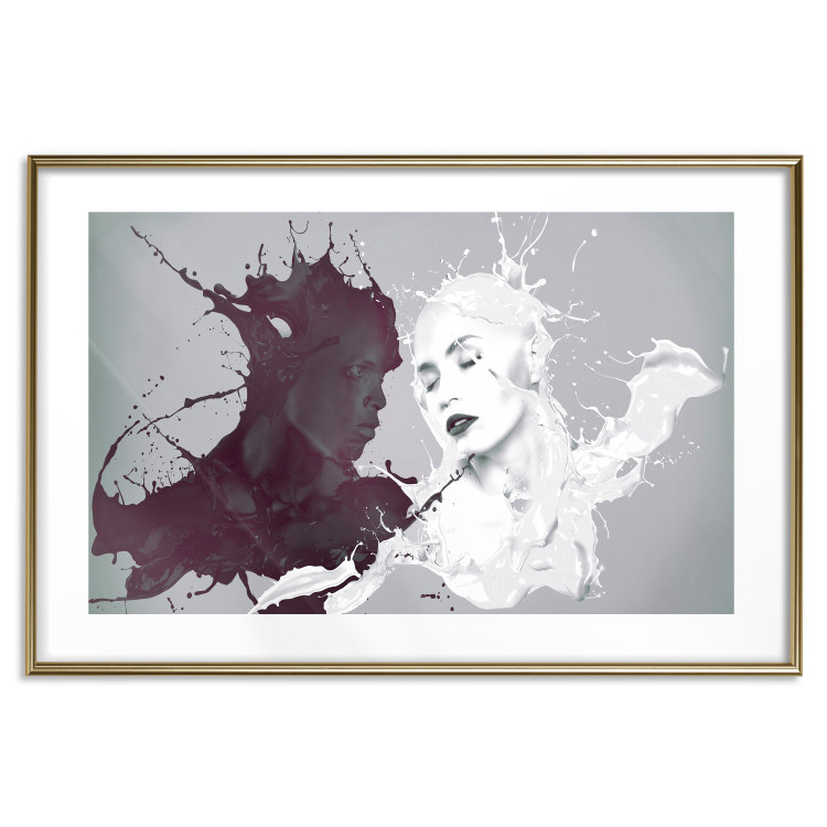 Wall Poster Opposites - abstract black and white depiction of love between a woman and a man 123487 additionalImage 15