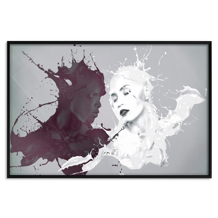 Wall Poster Opposites - abstract black and white depiction of love between a woman and a man 123487 additionalImage 19