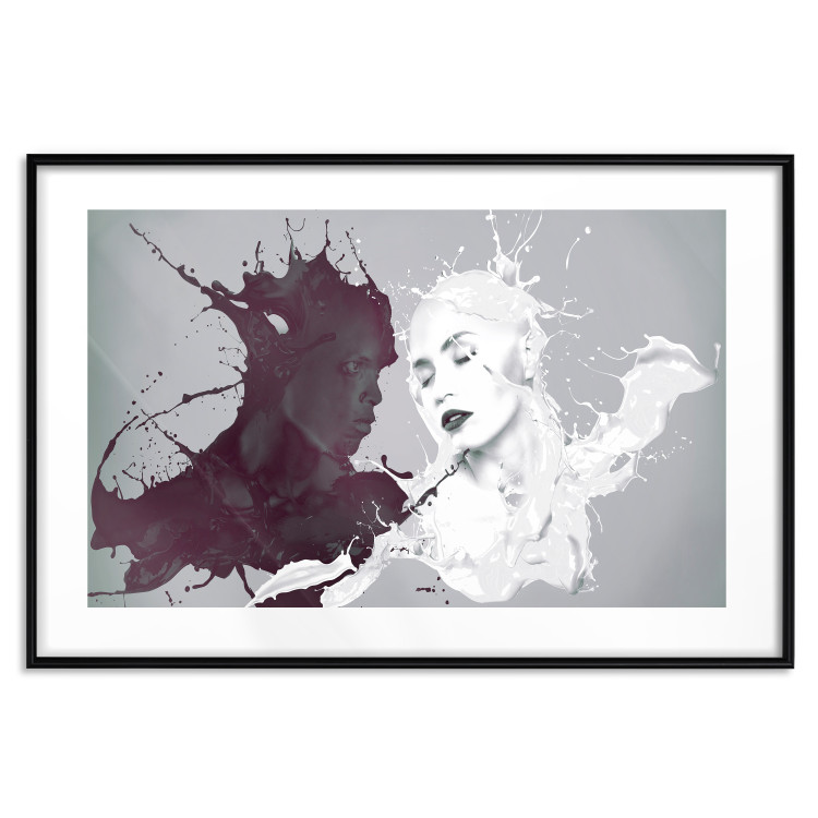 Wall Poster Opposites - abstract black and white depiction of love between a woman and a man 123487 additionalImage 18