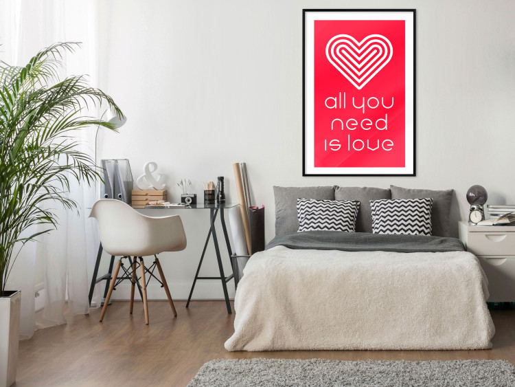 Poster Let's Love - striped heart and English captions on red background 123587 additionalImage 4