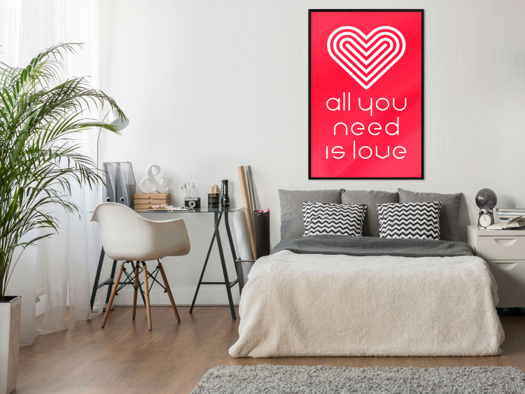 Poster Let's Love - striped heart and English captions on red background 123587 additionalImage 3