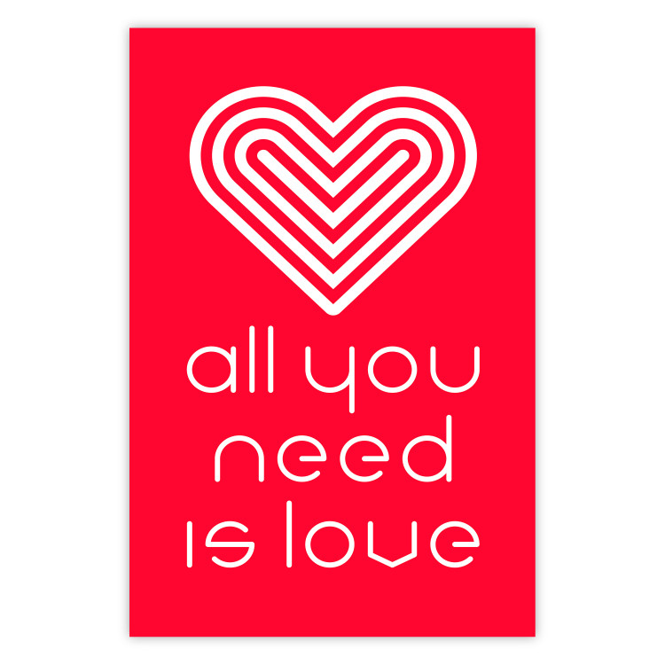 Poster Let's Love - striped heart and English captions on red background 123587