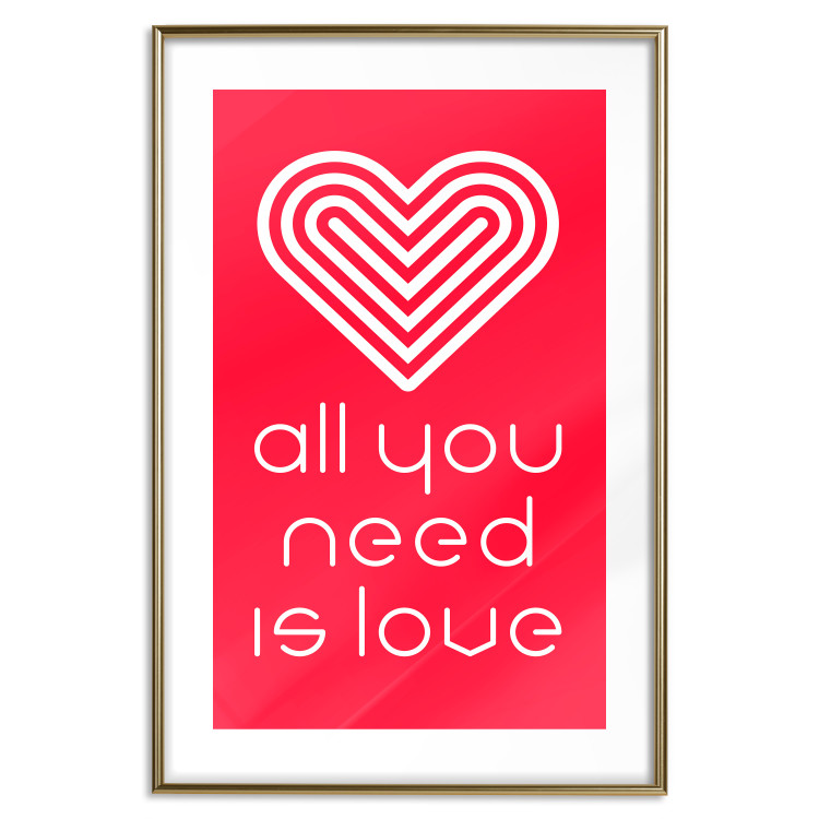 Poster Let's Love - striped heart and English captions on red background 123587 additionalImage 14