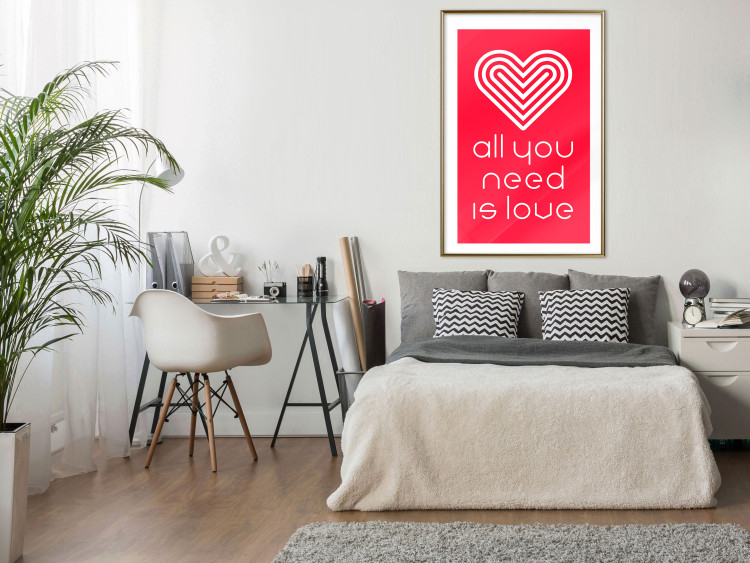 Poster Let's Love - striped heart and English captions on red background 123587 additionalImage 13