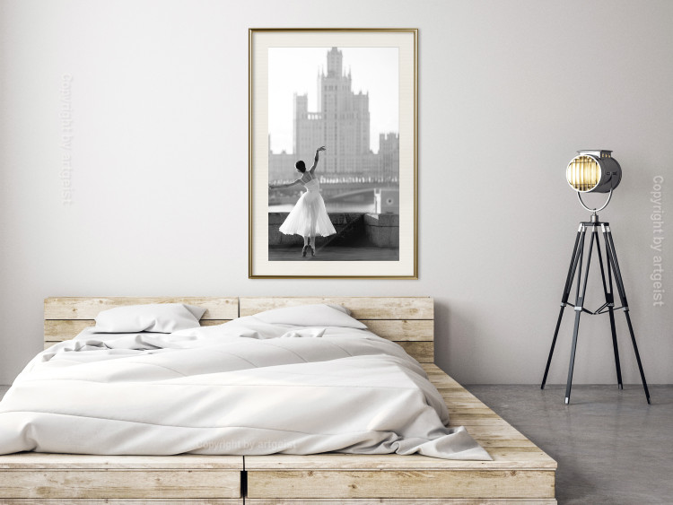 Poster Dance by the River - gray landscape with a dancing woman against a city backdrop 129787 additionalImage 22