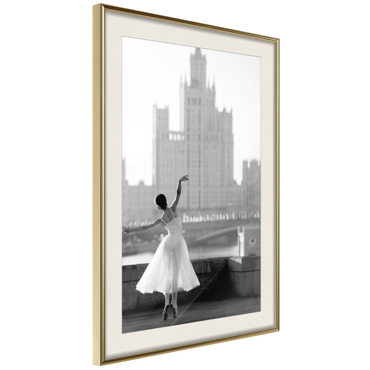 Poster Dance by the River - gray landscape with a dancing woman against a city backdrop 129787 additionalImage 3