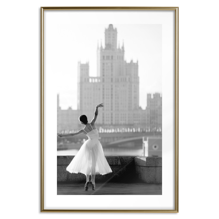 Poster Dance by the River - gray landscape with a dancing woman against a city backdrop 129787 additionalImage 16
