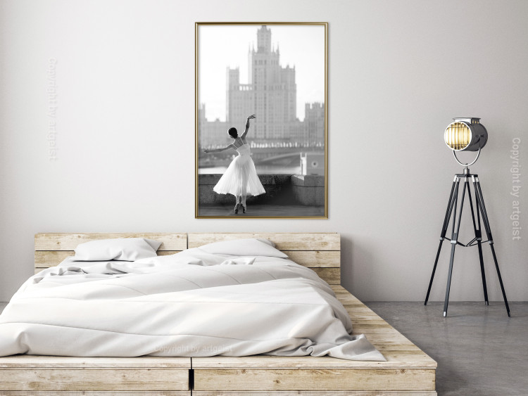 Poster Dance by the River - gray landscape with a dancing woman against a city backdrop 129787 additionalImage 7