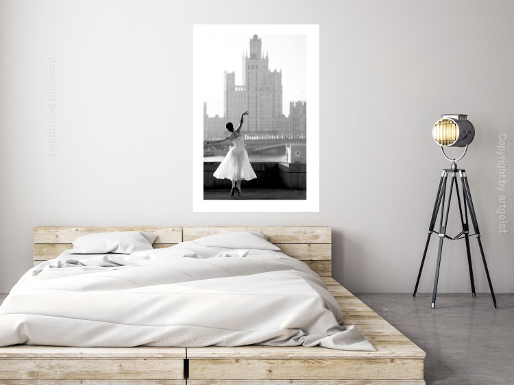 Poster Dance by the River - gray landscape with a dancing woman against a city backdrop 129787 additionalImage 5