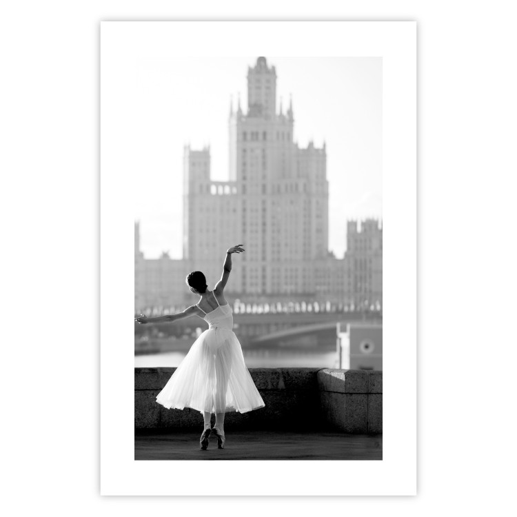 Poster Dance by the River - gray landscape with a dancing woman against a city backdrop 129787 additionalImage 25