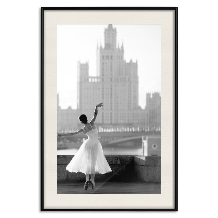 Poster Dance by the River - gray landscape with a dancing woman against a city backdrop 129787 additionalImage 19