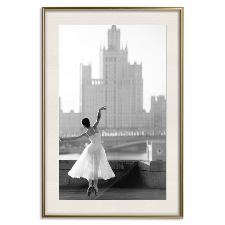 Poster Dance by the River - gray landscape with a dancing woman against a city backdrop 129787 additionalImage 20
