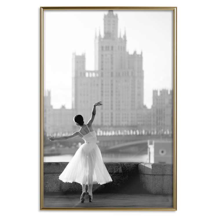 Poster Dance by the River - gray landscape with a dancing woman against a city backdrop 129787 additionalImage 21