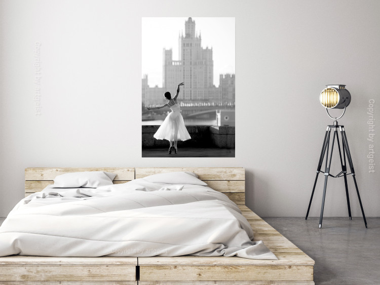 Poster Dance by the River - gray landscape with a dancing woman against a city backdrop 129787 additionalImage 2