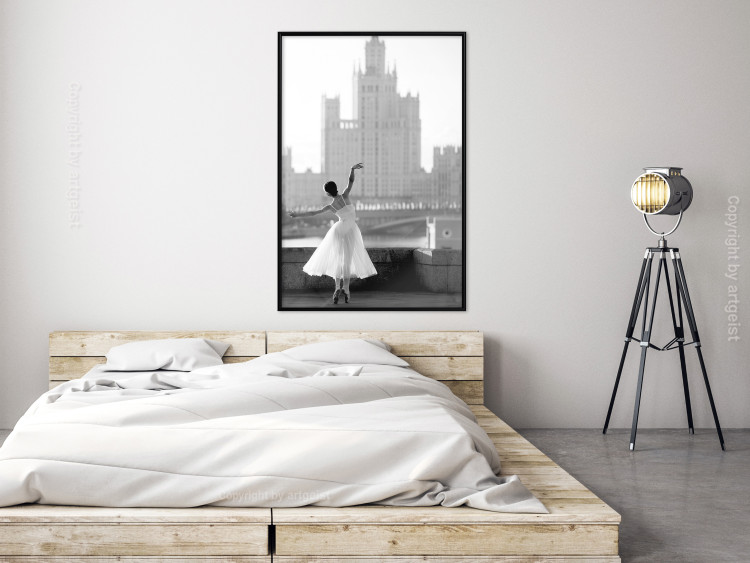 Poster Dance by the River - gray landscape with a dancing woman against a city backdrop 129787 additionalImage 4