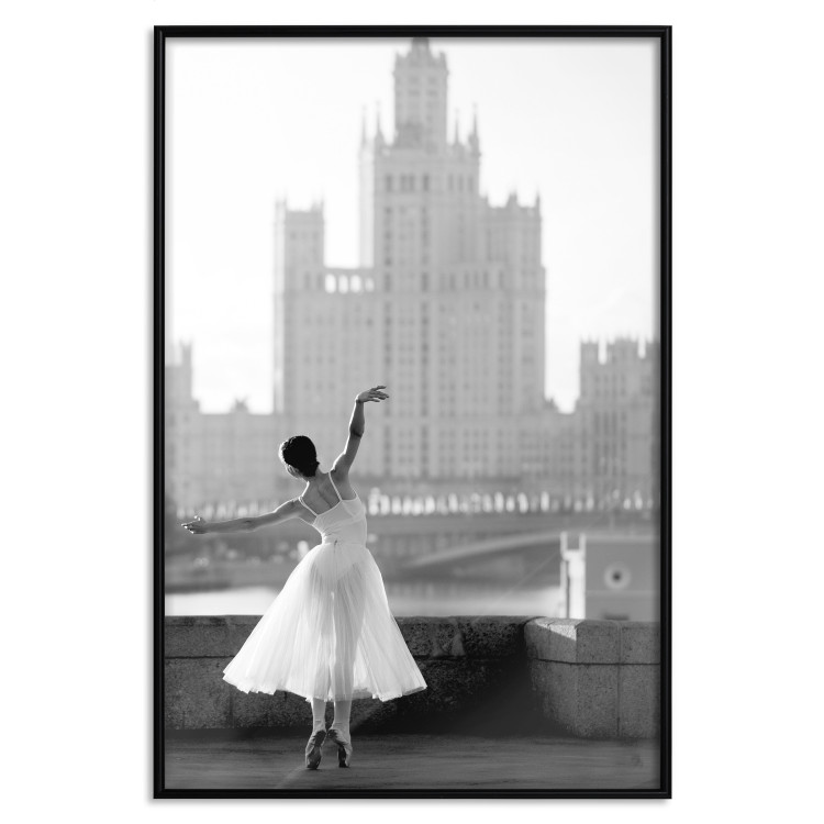 Poster Dance by the River - gray landscape with a dancing woman against a city backdrop 129787 additionalImage 16