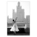 Poster Dance by the River - gray landscape with a dancing woman against a city backdrop 129787