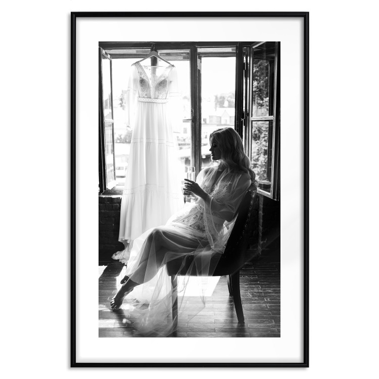 Poster Spell of Love - black and white photograph of a woman against the backdrop of a wedding dress 132287 additionalImage 17