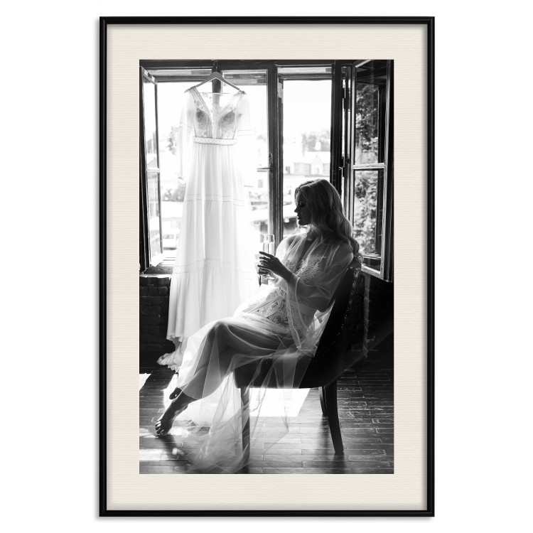 Poster Spell of Love - black and white photograph of a woman against the backdrop of a wedding dress 132287 additionalImage 19