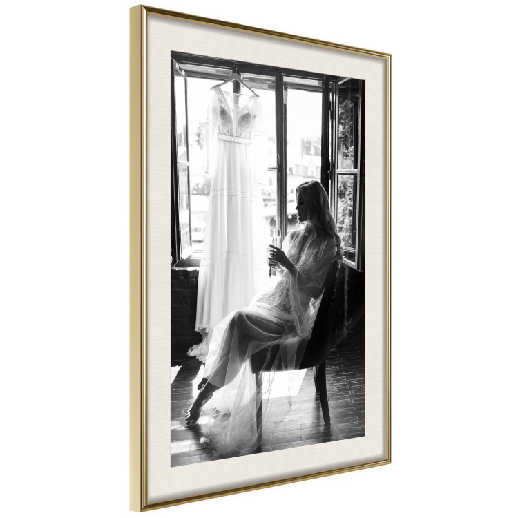 Poster Spell of Love - black and white photograph of a woman against the backdrop of a wedding dress 132287 additionalImage 7