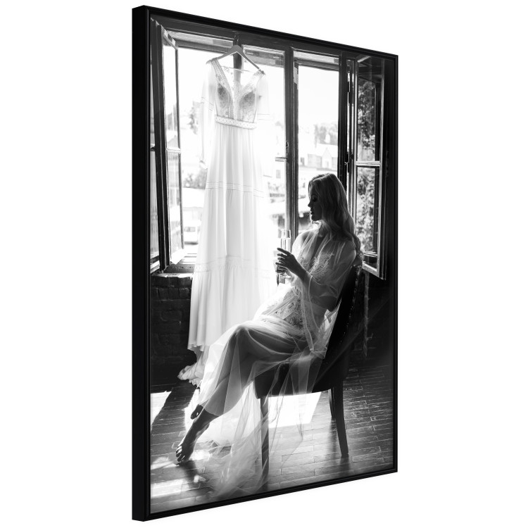 Poster Spell of Love - black and white photograph of a woman against the backdrop of a wedding dress 132287 additionalImage 13