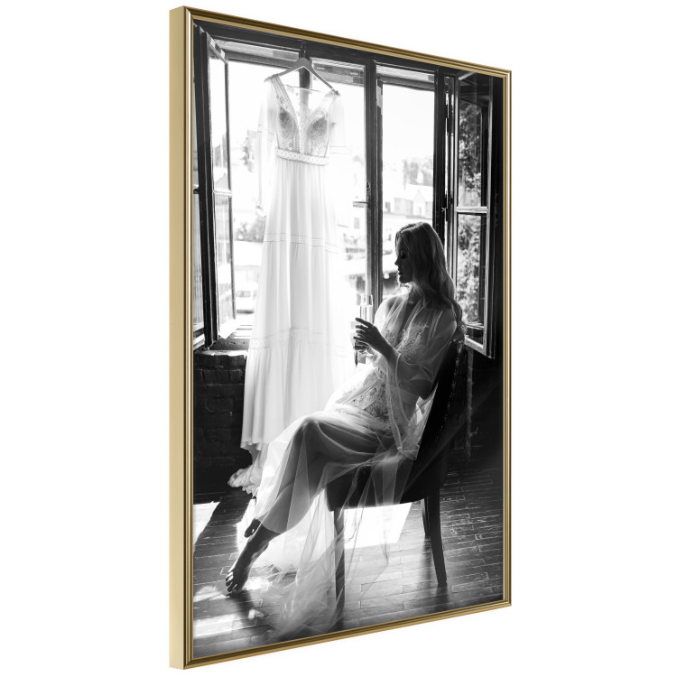 Poster Spell of Love - black and white photograph of a woman against the backdrop of a wedding dress 132287 additionalImage 12