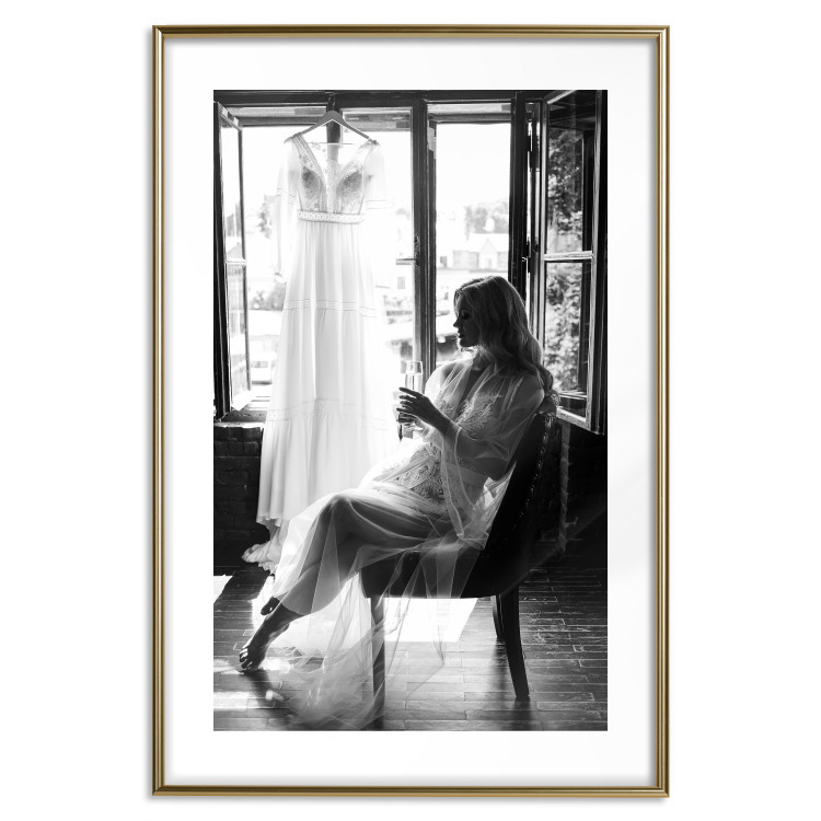 Poster Spell of Love - black and white photograph of a woman against the backdrop of a wedding dress 132287 additionalImage 16
