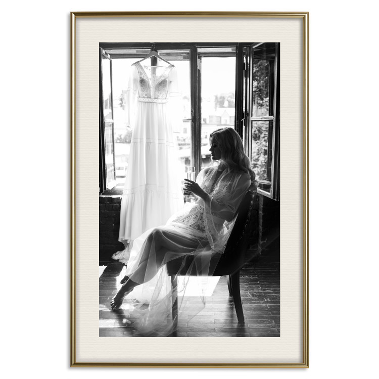 Poster Spell of Love - black and white photograph of a woman against the backdrop of a wedding dress 132287 additionalImage 20