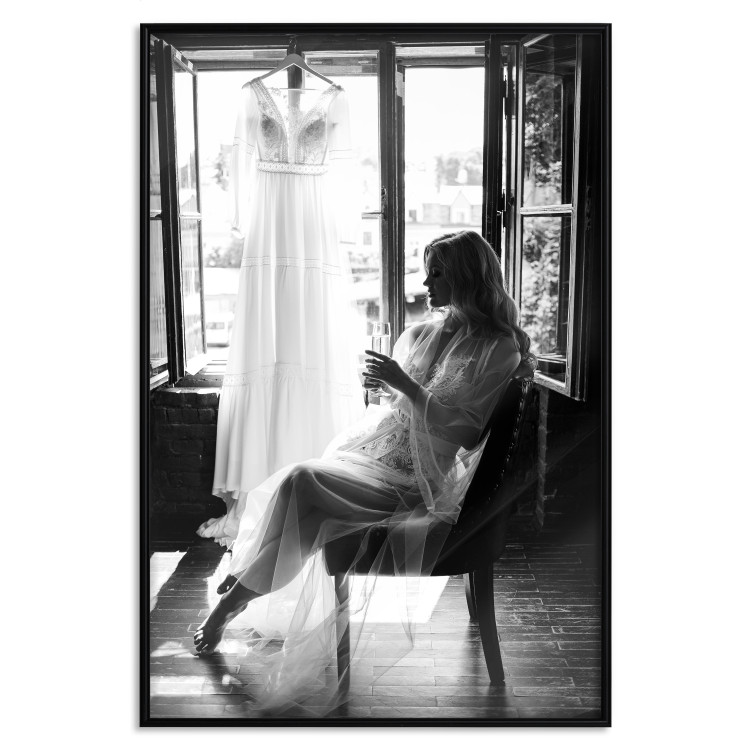 Poster Spell of Love - black and white photograph of a woman against the backdrop of a wedding dress 132287 additionalImage 18