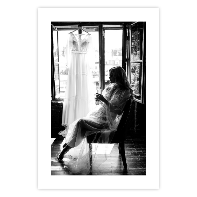 Poster Spell of Love - black and white photograph of a woman against the backdrop of a wedding dress 132287 additionalImage 25