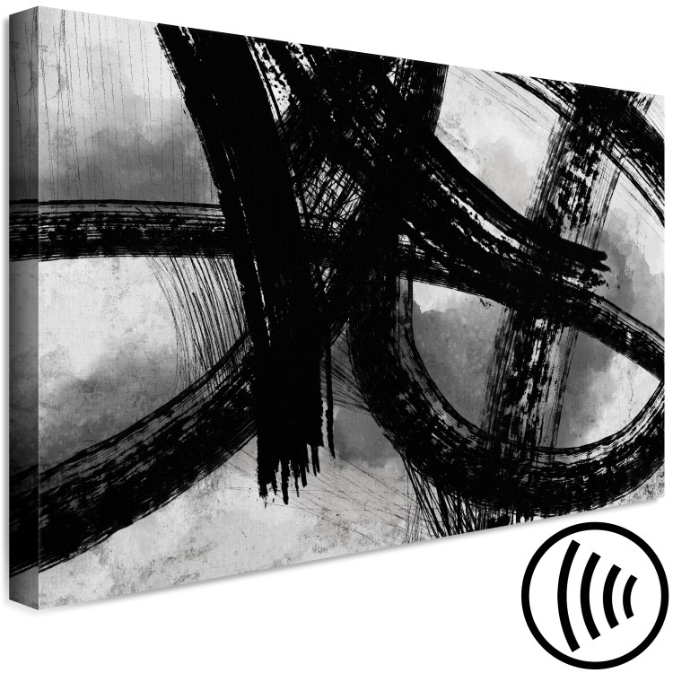 Canvas Art Print Black brush marks - black and white abstraction in modern style 134387 additionalImage 6