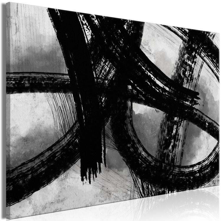 Canvas Art Print Black brush marks - black and white abstraction in modern style 134387 additionalImage 2