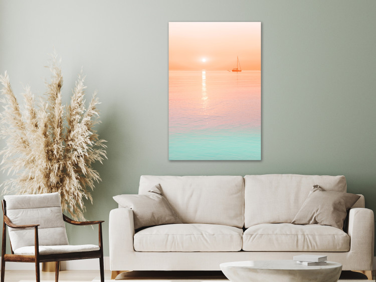 Canvas Morning cruise - marine motif with foggy sun and sailboat 134987 additionalImage 3