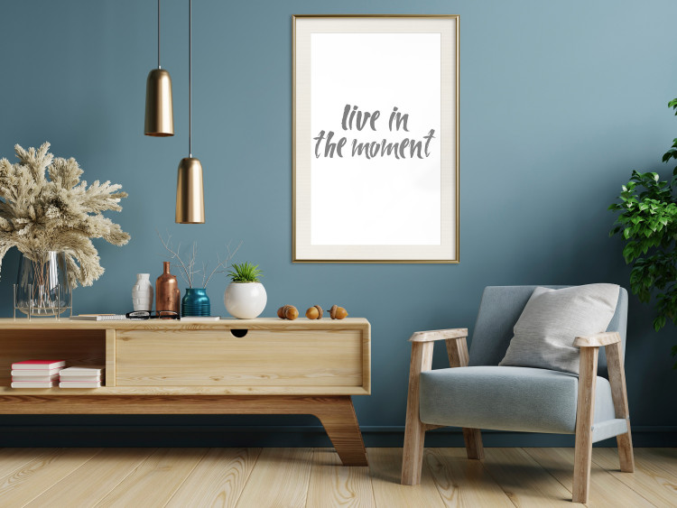 Wall Poster Live In the Moment - gray English text on a white background 135787 additionalImage 20