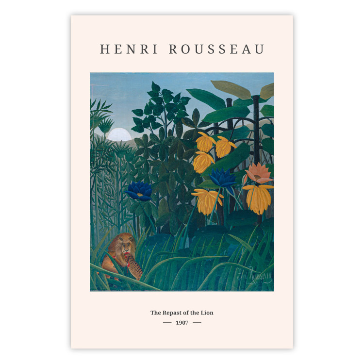 Wall Poster Henri Rousseau: The Repast of the Lion - black text and colorful plants 137487