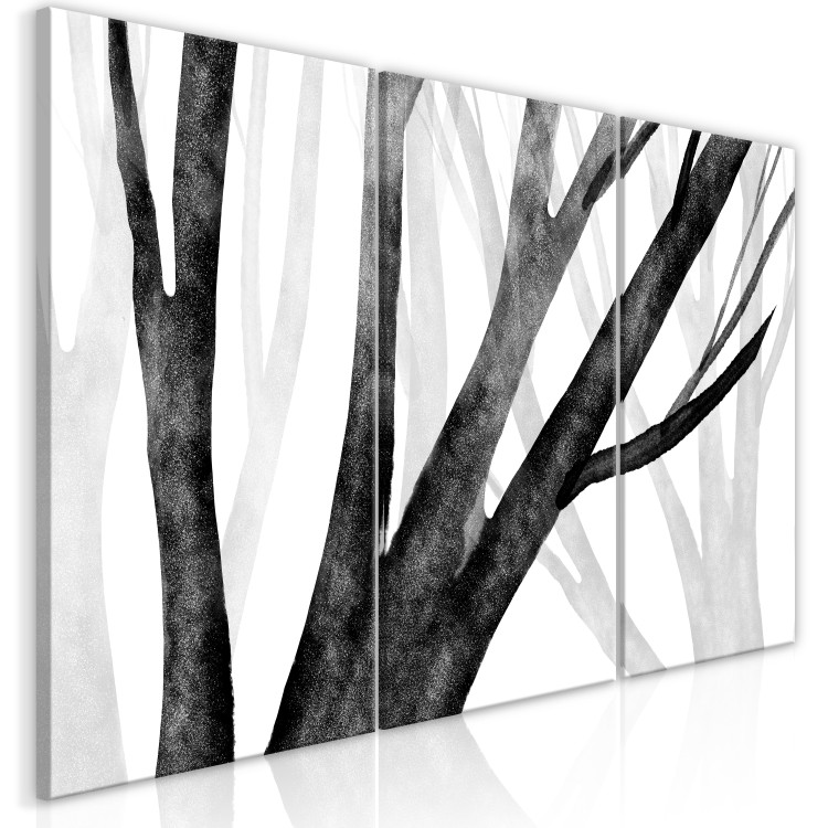 Canvas Print Forest Silence (3-piece) - black and white composition with bare trees 138187 additionalImage 2