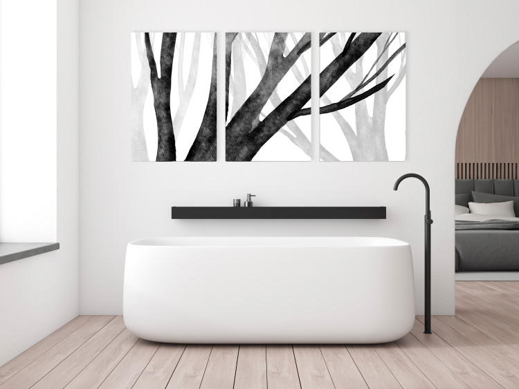 Canvas Print Forest Silence (3-piece) - black and white composition with bare trees 138187 additionalImage 3