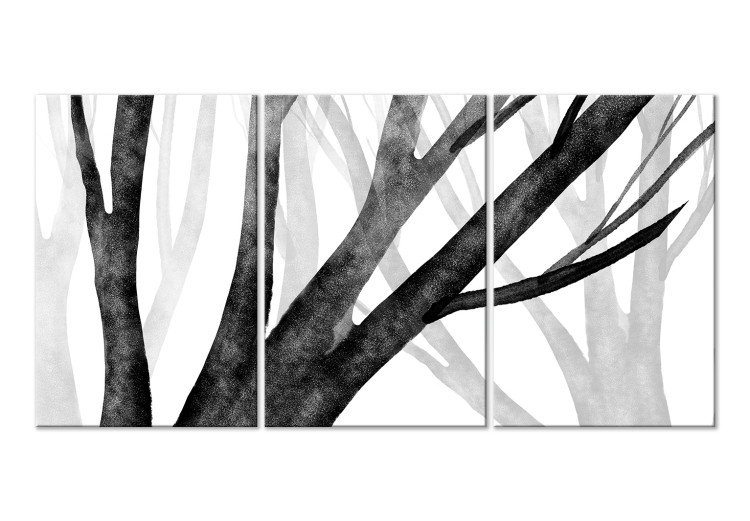 Canvas Print Forest Silence (3-piece) - black and white composition with bare trees 138187