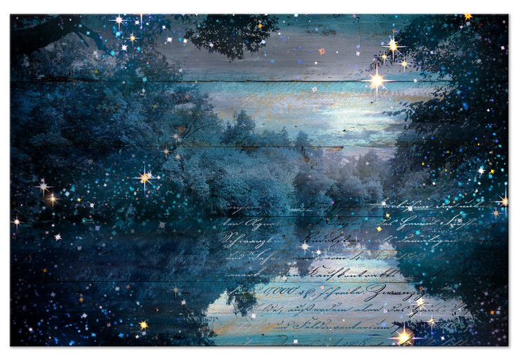 Canvas Turquoise Dusk (1-piece) Wide - nighttime lake among trees 138387