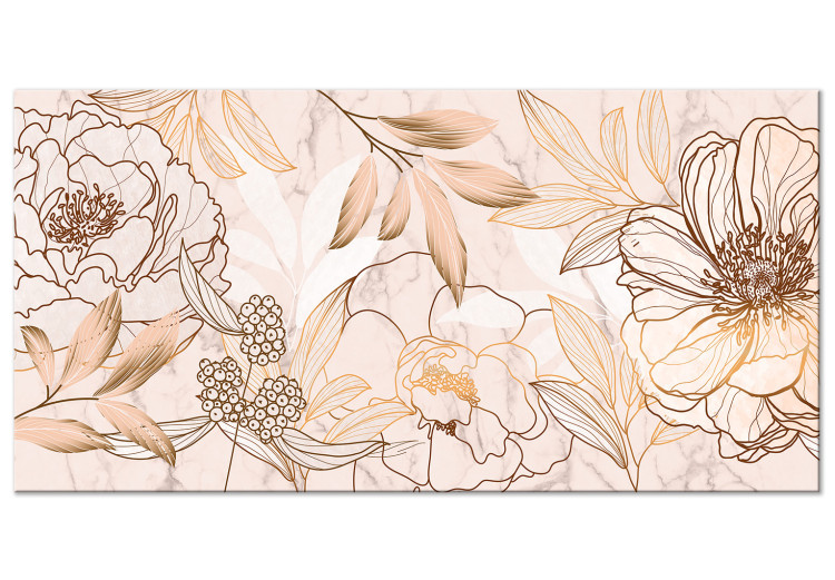 Canvas Art Print Flowers on Marble (1-piece) Wide - plants in shades of beige 138787