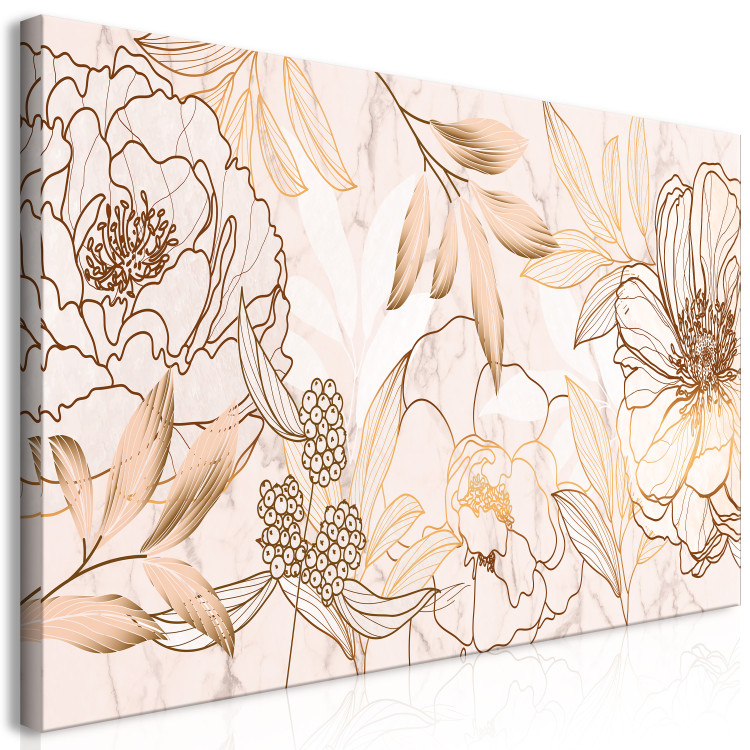Canvas Art Print Flowers on Marble (1-piece) Wide - plants in shades of beige 138787 additionalImage 2