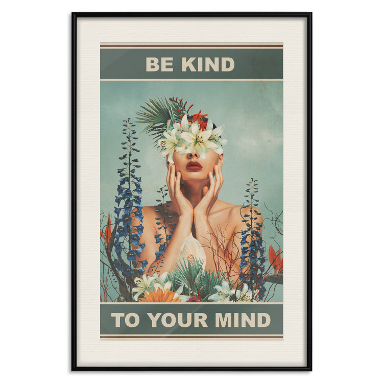 Wall Poster Be Kind to Your Mind - English texts and a woman among flowers 138887 additionalImage 27