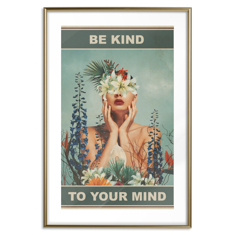 Wall Poster Be Kind to Your Mind - English texts and a woman among flowers 138887 additionalImage 19