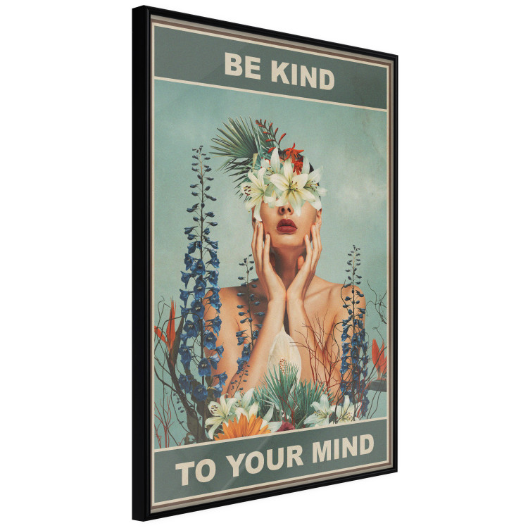 Wall Poster Be Kind to Your Mind - English texts and a woman among flowers 138887 additionalImage 3