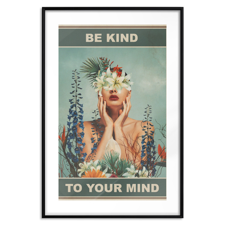 Wall Poster Be Kind to Your Mind - English texts and a woman among flowers 138887 additionalImage 26