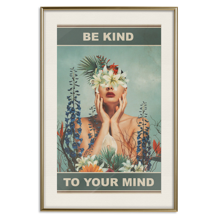 Wall Poster Be Kind to Your Mind - English texts and a woman among flowers 138887 additionalImage 2