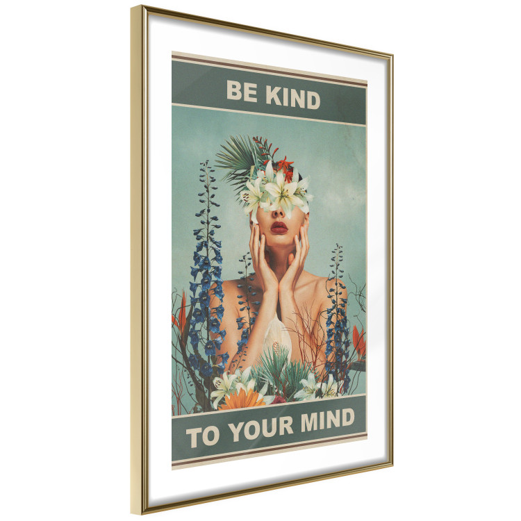 Wall Poster Be Kind to Your Mind - English texts and a woman among flowers 138887 additionalImage 13